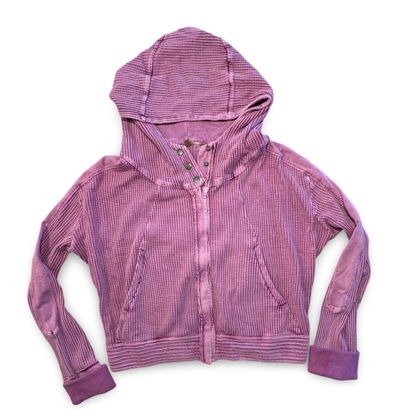Free People Mason One Hoodie, Purple Waffle Knit, Size Medium - Picture 3 of 9